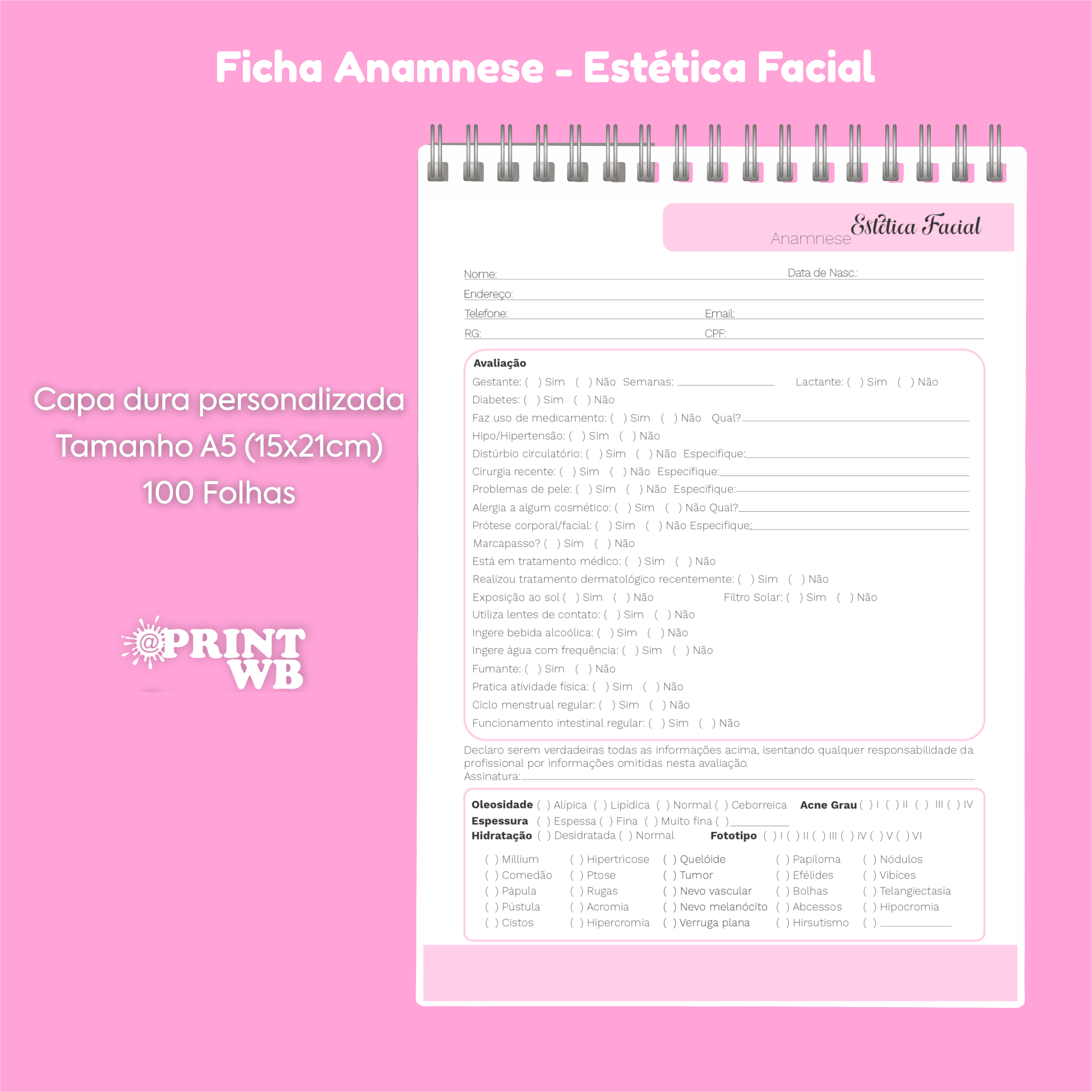 Bloco de Anamnese - Estética (Modelo 02)