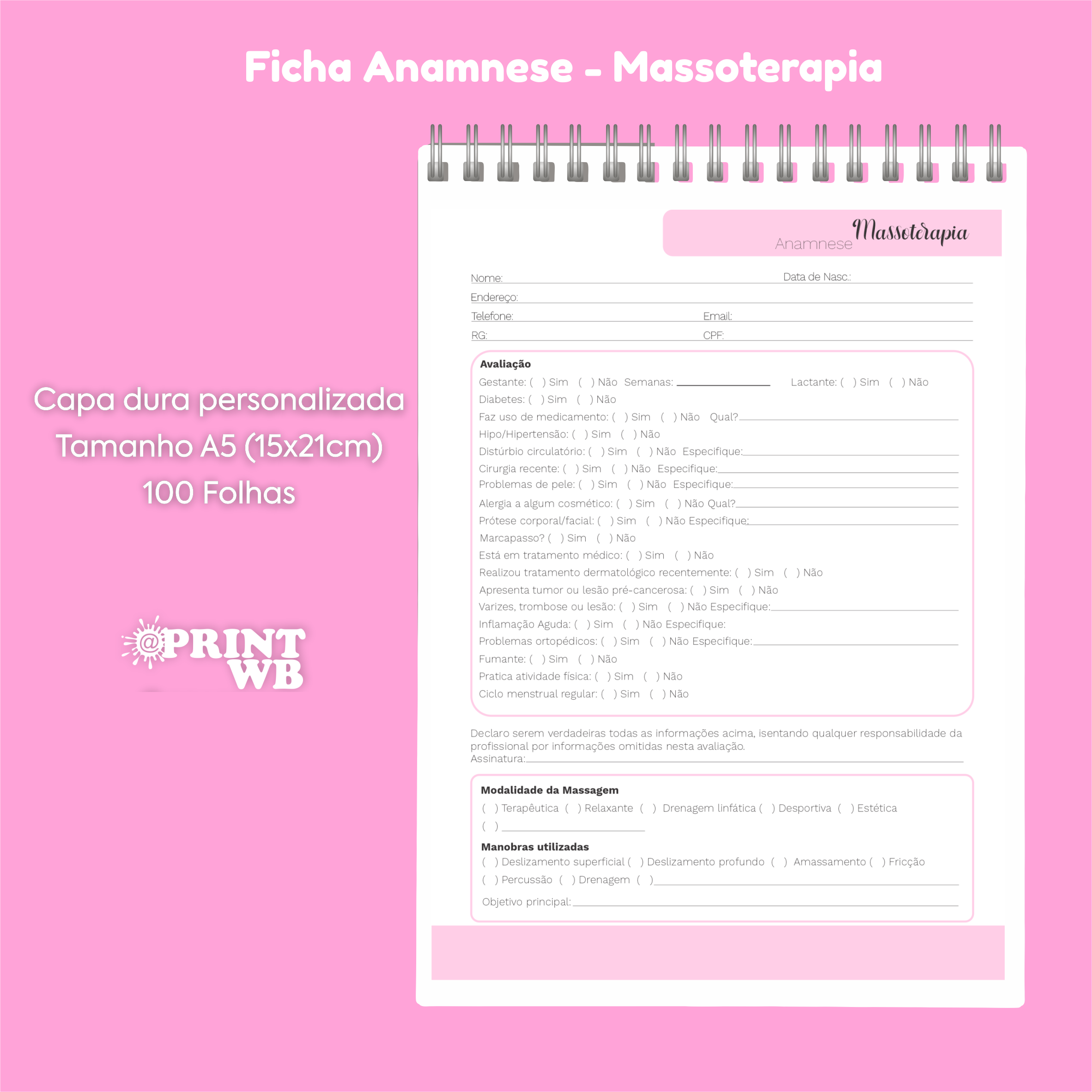 Ficha de Anamnese - Massoterapia